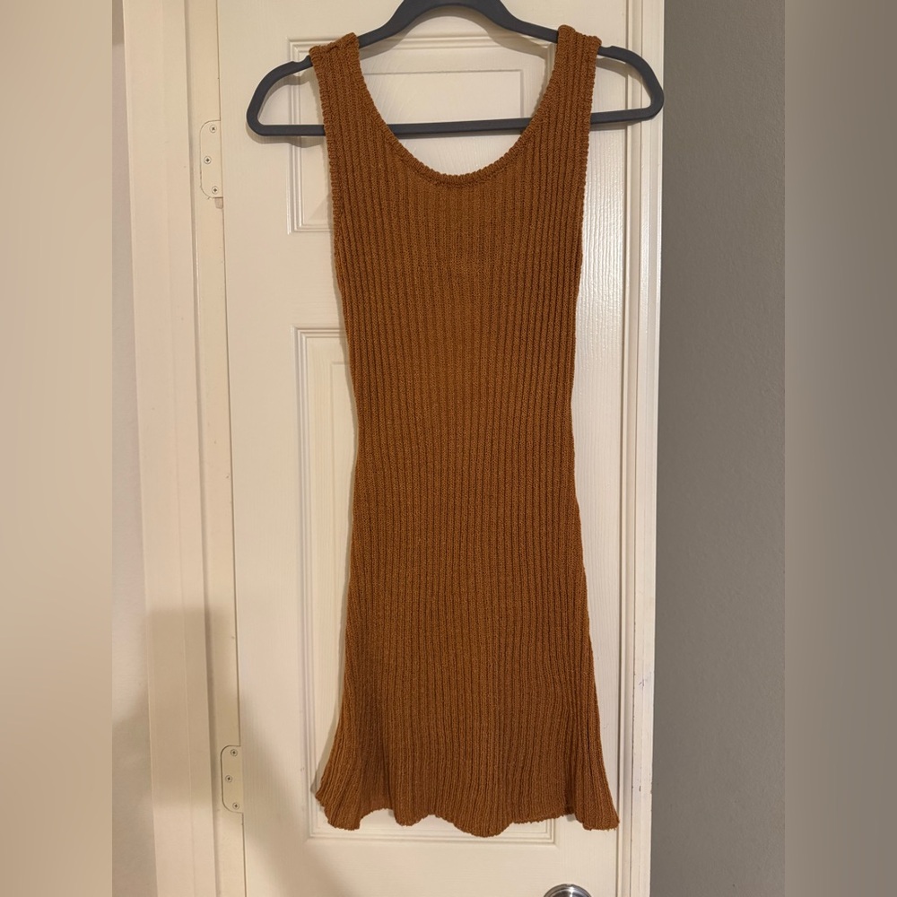 Cozy Ribbed Knit Mini Dress in Brown